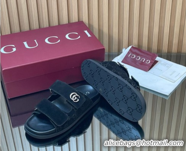 Best Product Gucci Suede Flat Slides Sandal with Strap GG030501 Black 2026