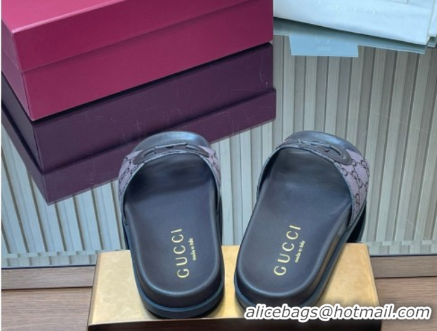Charming Gucci GG Canvas Interlocking G Flat Slides Sandal GG030502 Dark Brown 2026 
