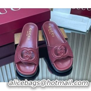Low Price Gucci GG Canvas Interlocking G Flat Slides Sandal GG030502 Burgundy 2026