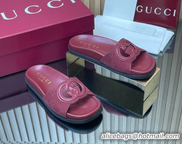 Low Price Gucci GG Canvas Interlocking G Flat Slides Sandal GG030502 Burgundy 2026