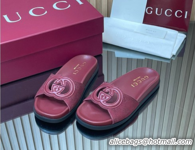 Low Price Gucci GG Canvas Interlocking G Flat Slides Sandal GG030502 Burgundy 2026