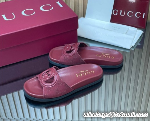 Low Price Gucci GG Canvas Interlocking G Flat Slides Sandal GG030502 Burgundy 2026