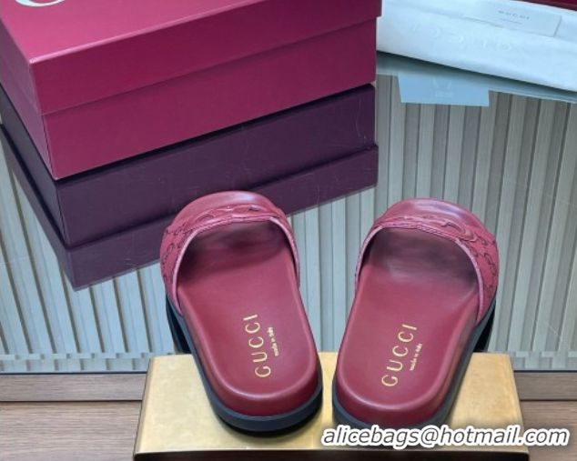 Low Price Gucci GG Canvas Interlocking G Flat Slides Sandal GG030502 Burgundy 2026