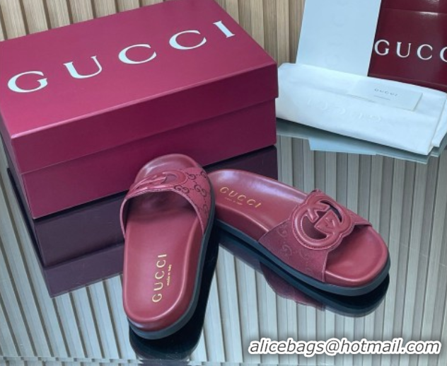Low Price Gucci GG Canvas Interlocking G Flat Slides Sandal GG030502 Burgundy 2026