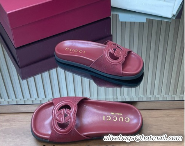 Low Price Gucci GG Canvas Interlocking G Flat Slides Sandal GG030502 Burgundy 2026