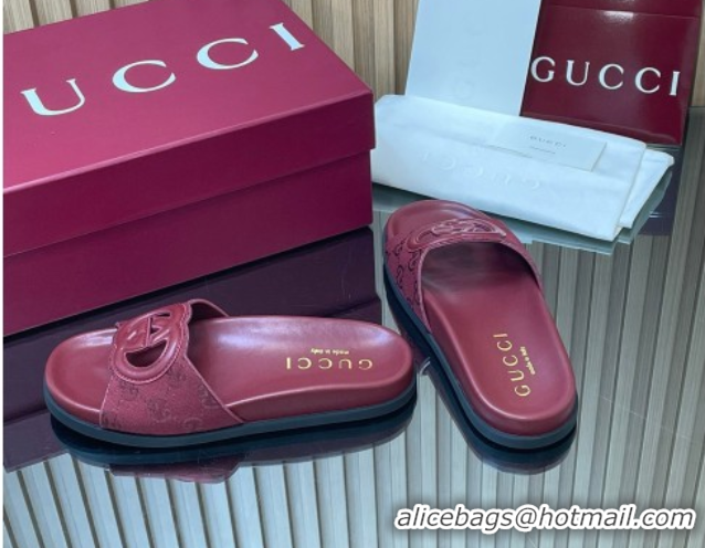 Low Price Gucci GG Canvas Interlocking G Flat Slides Sandal GG030502 Burgundy 2026