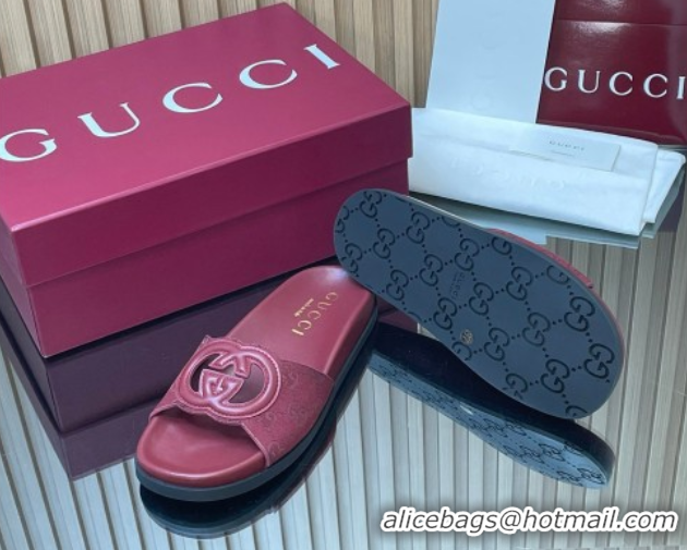 Low Price Gucci GG Canvas Interlocking G Flat Slides Sandal GG030502 Burgundy 2026