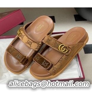 Good Quality Gucci Strass and Velvet Flat Slides Sandal with Strap Gold-Tone GG030501 2026