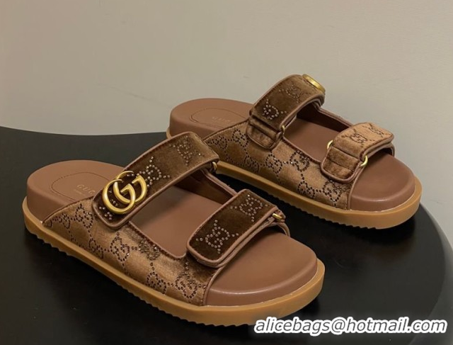 Good Quality Gucci Strass and Velvet Flat Slides Sandal with Strap Gold-Tone GG030501 2026