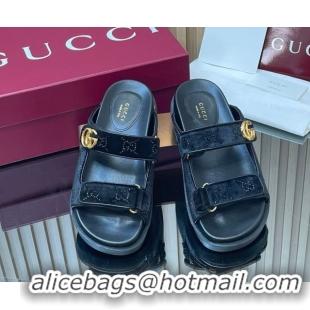 Duplicate Gucci Strass and Velvet Flat Slides Sandal with Strap Black GG030501 2026