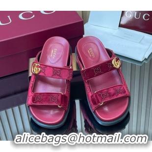 Sophisticated Gucci Strass and Velvet Flat Slides Sandal with Strap Red GG030501 2026
