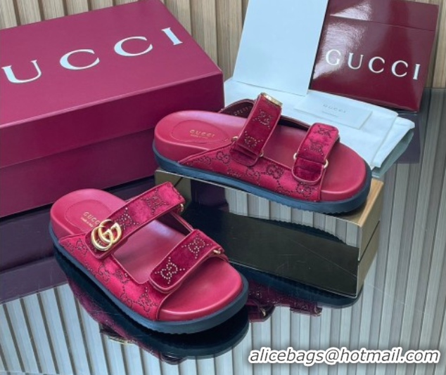 Sophisticated Gucci Strass and Velvet Flat Slides Sandal with Strap Red GG030501 2026
