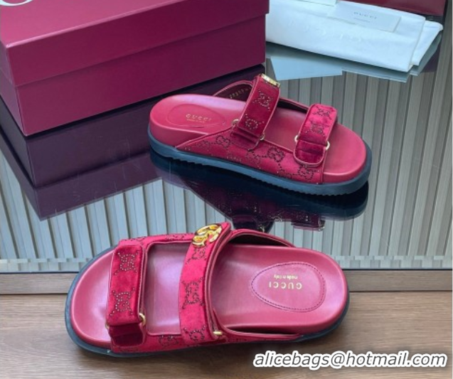 Sophisticated Gucci Strass and Velvet Flat Slides Sandal with Strap Red GG030501 2026