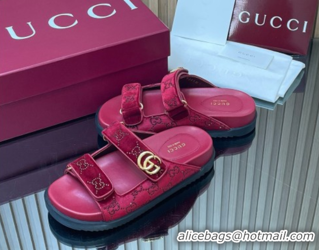 Sophisticated Gucci Strass and Velvet Flat Slides Sandal with Strap Red GG030501 2026