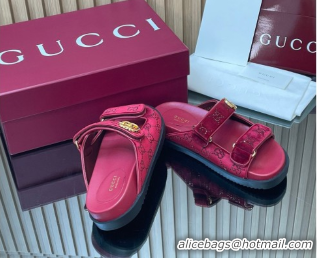 Sophisticated Gucci Strass and Velvet Flat Slides Sandal with Strap Red GG030501 2026
