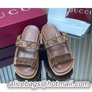 Grade Quality Gucci Strass and Velvet Flat Slides Sandal with Strap Brown GG030501 2026
