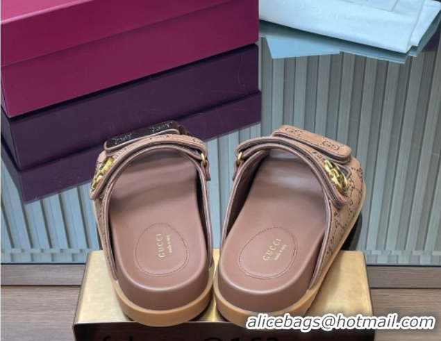 Grade Quality Gucci Strass and Velvet Flat Slides Sandal with Strap Brown GG030501 2026