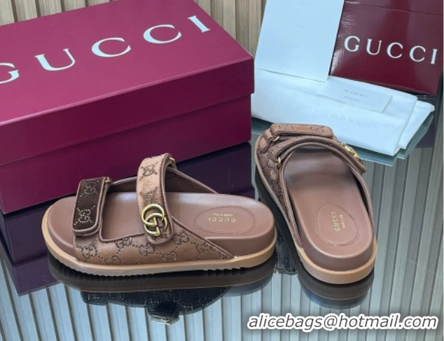 Grade Quality Gucci Strass and Velvet Flat Slides Sandal with Strap Brown GG030501 2026