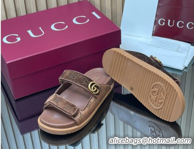 Grade Quality Gucci Strass and Velvet Flat Slides Sandal with Strap Brown GG030501 2026