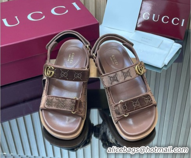 Sumptuous Gucci Strass and Velvet Flat Sandals with Strap Brown GG030501 2026