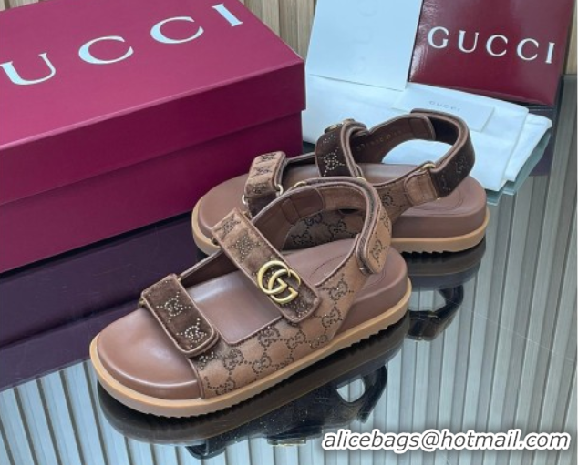 Sumptuous Gucci Strass and Velvet Flat Sandals with Strap Brown GG030501 2026