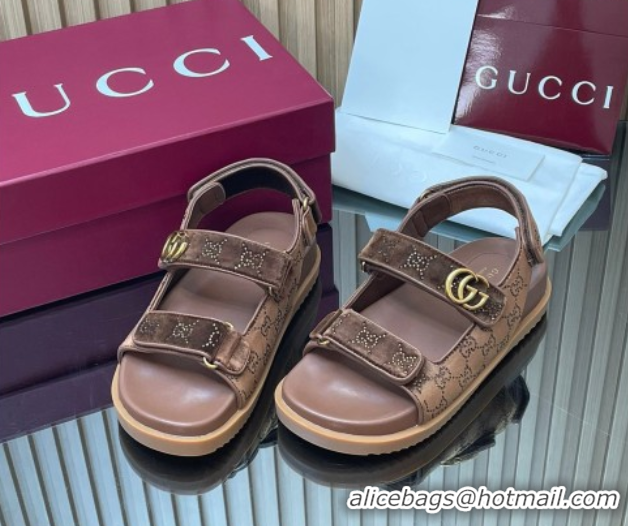 Sumptuous Gucci Strass and Velvet Flat Sandals with Strap Brown GG030501 2026