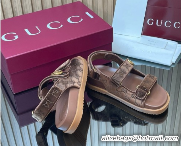Sumptuous Gucci Strass and Velvet Flat Sandals with Strap Brown GG030501 2026