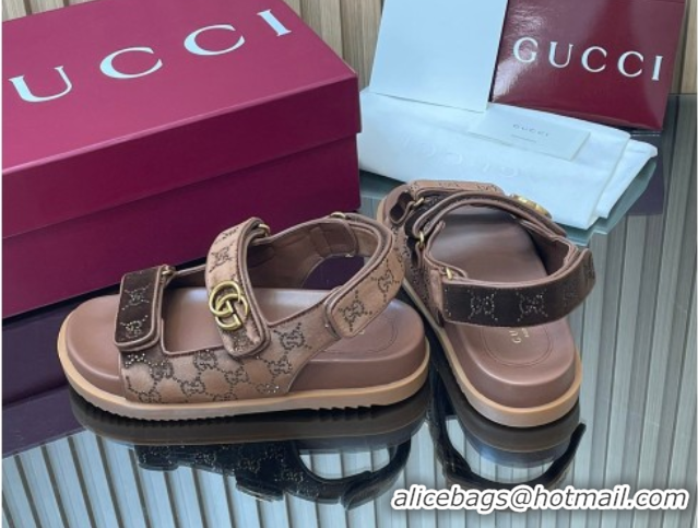 Sumptuous Gucci Strass and Velvet Flat Sandals with Strap Brown GG030501 2026