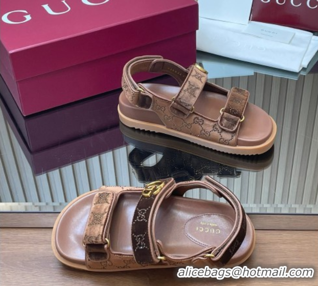 Sumptuous Gucci Strass and Velvet Flat Sandals with Strap Brown GG030501 2026