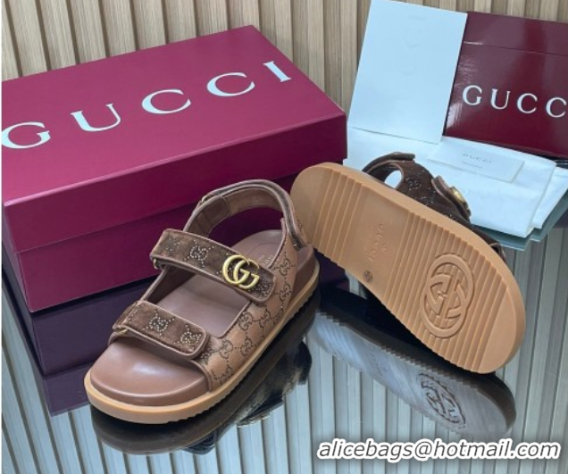 Sumptuous Gucci Strass and Velvet Flat Sandals with Strap Brown GG030501 2026
