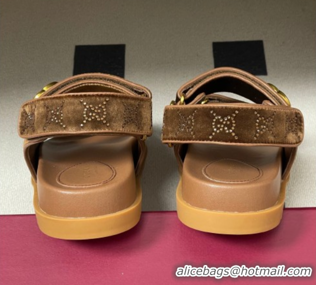 Hot Style Gucci Strass and Velvet Flat Sandals with Strap Gold-Tone GG030501 2026