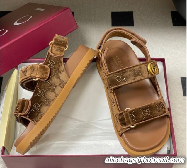 Hot Style Gucci Strass and Velvet Flat Sandals with Strap Gold-Tone GG030501 2026