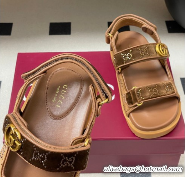 Hot Style Gucci Strass and Velvet Flat Sandals with Strap Gold-Tone GG030501 2026