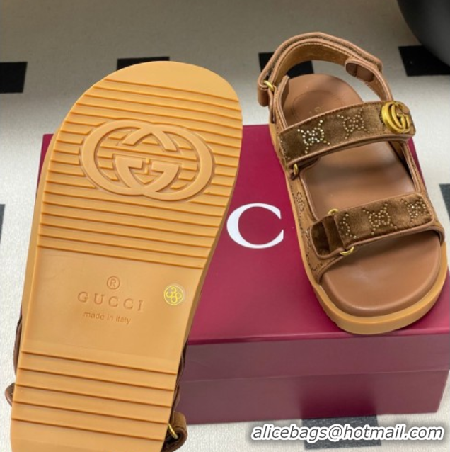 Hot Style Gucci Strass and Velvet Flat Sandals with Strap Gold-Tone GG030501 2026