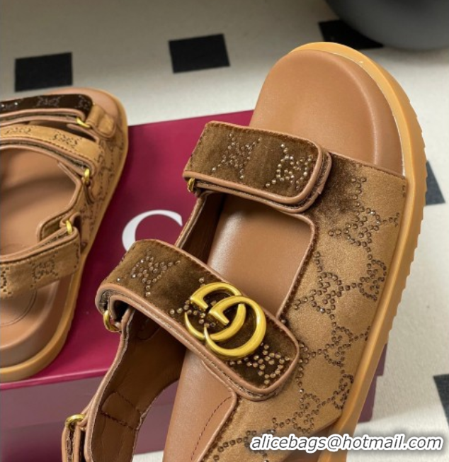 Hot Style Gucci Strass and Velvet Flat Sandals with Strap Gold-Tone GG030501 2026
