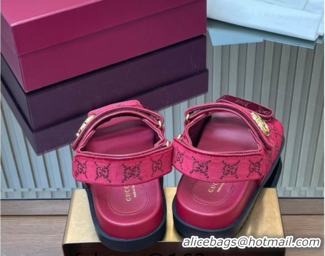 Purchase Gucci Strass and Velvet Flat Sandals with Strap Red GG030501 2026