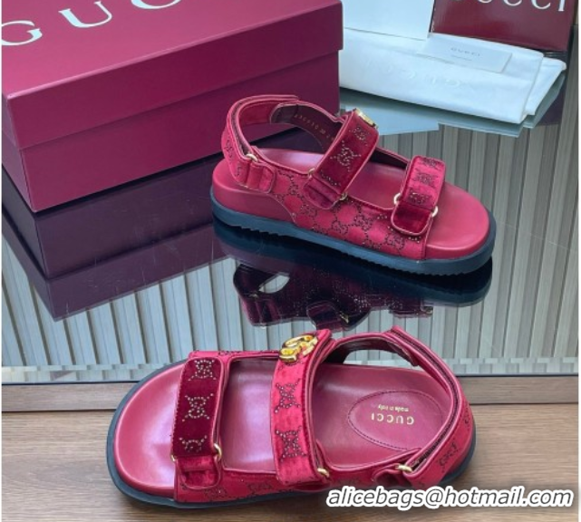 Purchase Gucci Strass and Velvet Flat Sandals with Strap Red GG030501 2026
