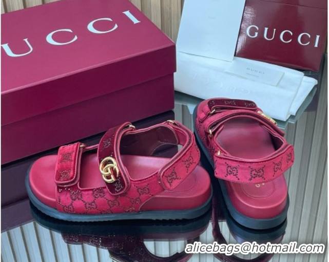 Purchase Gucci Strass and Velvet Flat Sandals with Strap Red GG030501 2026