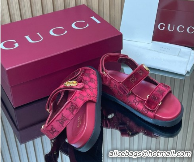 Purchase Gucci Strass and Velvet Flat Sandals with Strap Red GG030501 2026