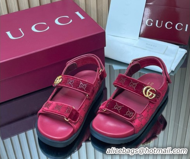 Purchase Gucci Strass and Velvet Flat Sandals with Strap Red GG030501 2026