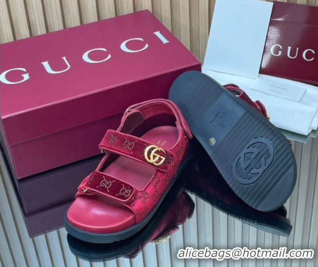 Purchase Gucci Strass and Velvet Flat Sandals with Strap Red GG030501 2026