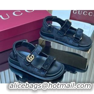 Best Grade Gucci Strass and Velvet Flat Sandals with Strap Black GG030501 2026