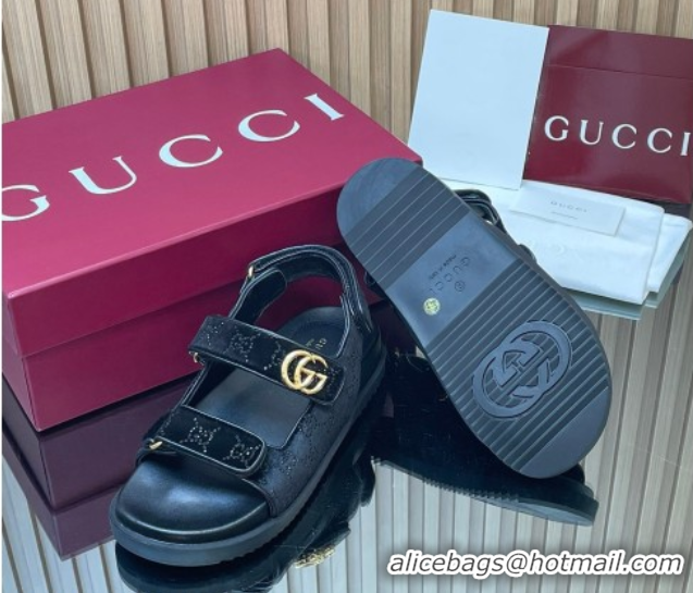 Best Grade Gucci Strass and Velvet Flat Sandals with Strap Black GG030501 2026