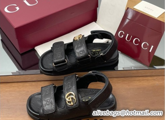 Low Price Gucci GG Leather Flat Sandals with Strap Black GG030501 2026
