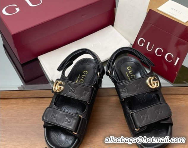 Low Price Gucci GG Leather Flat Sandals with Strap Black GG030501 2026