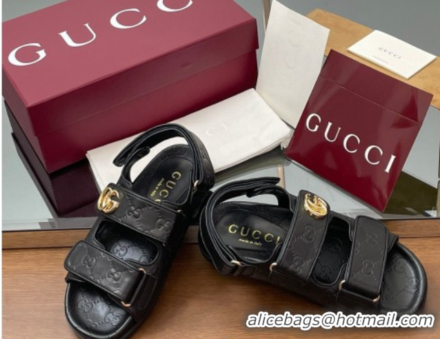 Low Price Gucci GG Leather Flat Sandals with Strap Black GG030501 2026
