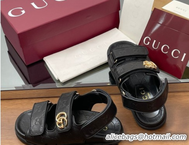 Low Price Gucci GG Leather Flat Sandals with Strap Black GG030501 2026