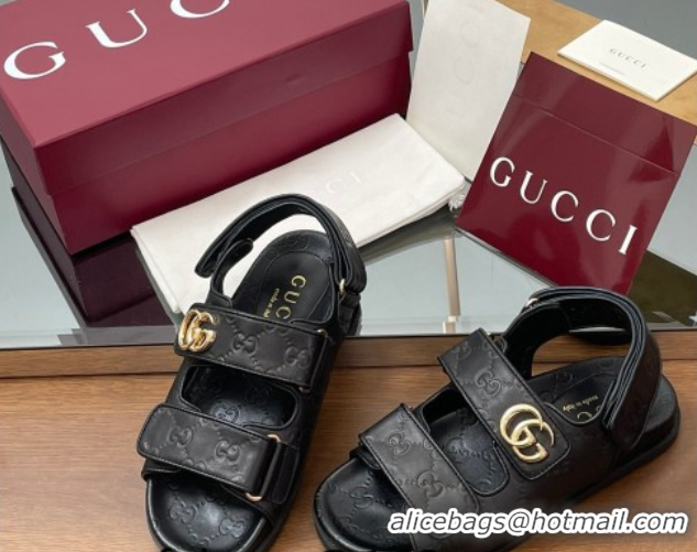 Low Price Gucci GG Leather Flat Sandals with Strap Black GG030501 2026