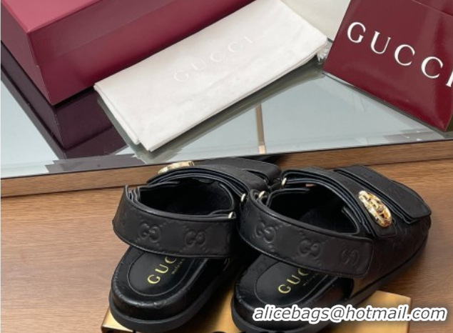 Low Price Gucci GG Leather Flat Sandals with Strap Black GG030501 2026