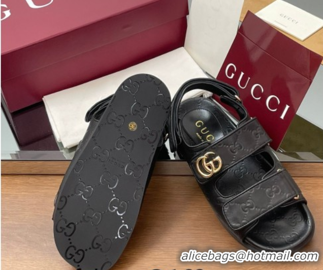 Low Price Gucci GG Leather Flat Sandals with Strap Black GG030501 2026